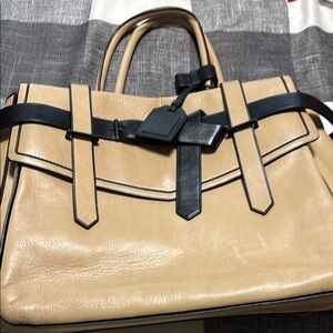 Elegant Tan and Black Leather Men's Bag